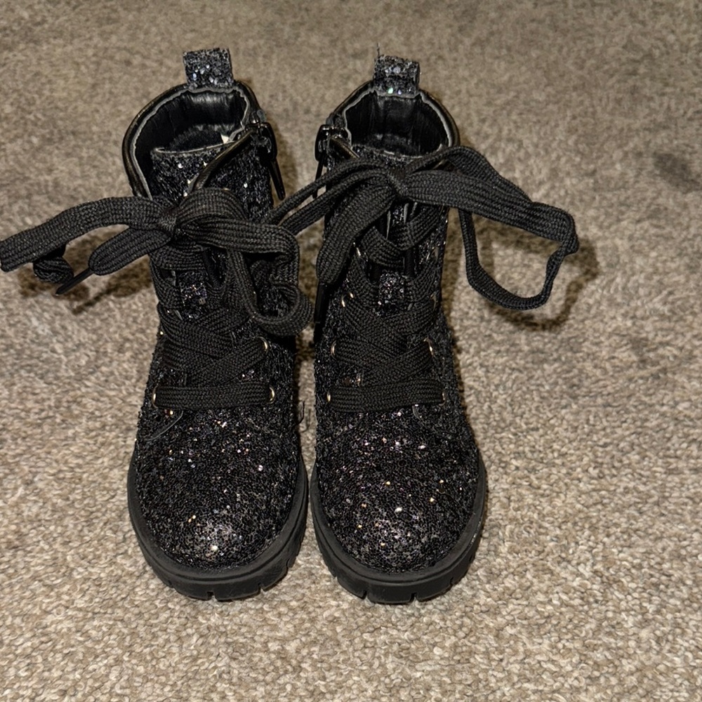 Black Glitter Boots with Rubber Sole